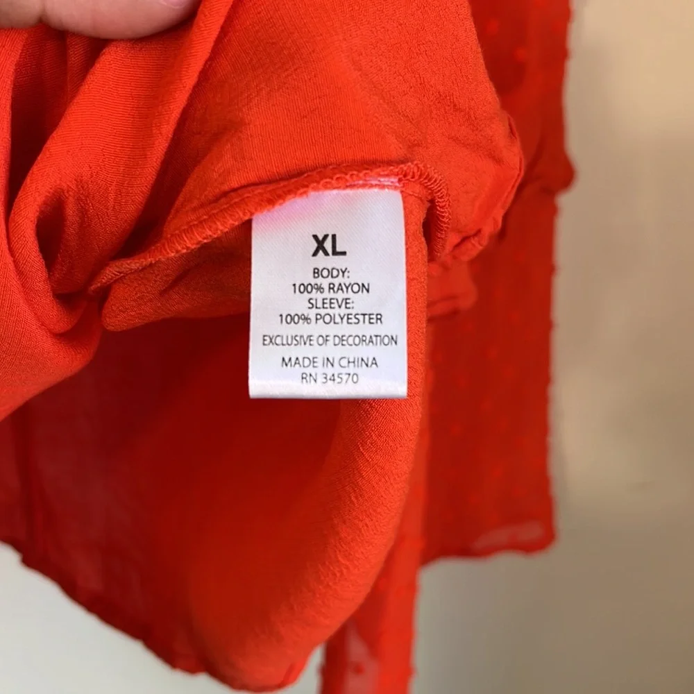 Nicole Miller New York Orange Ruffle Bell Sleeve Swiss Dotted Long Sleeve Blouse - Picture 5 of 8